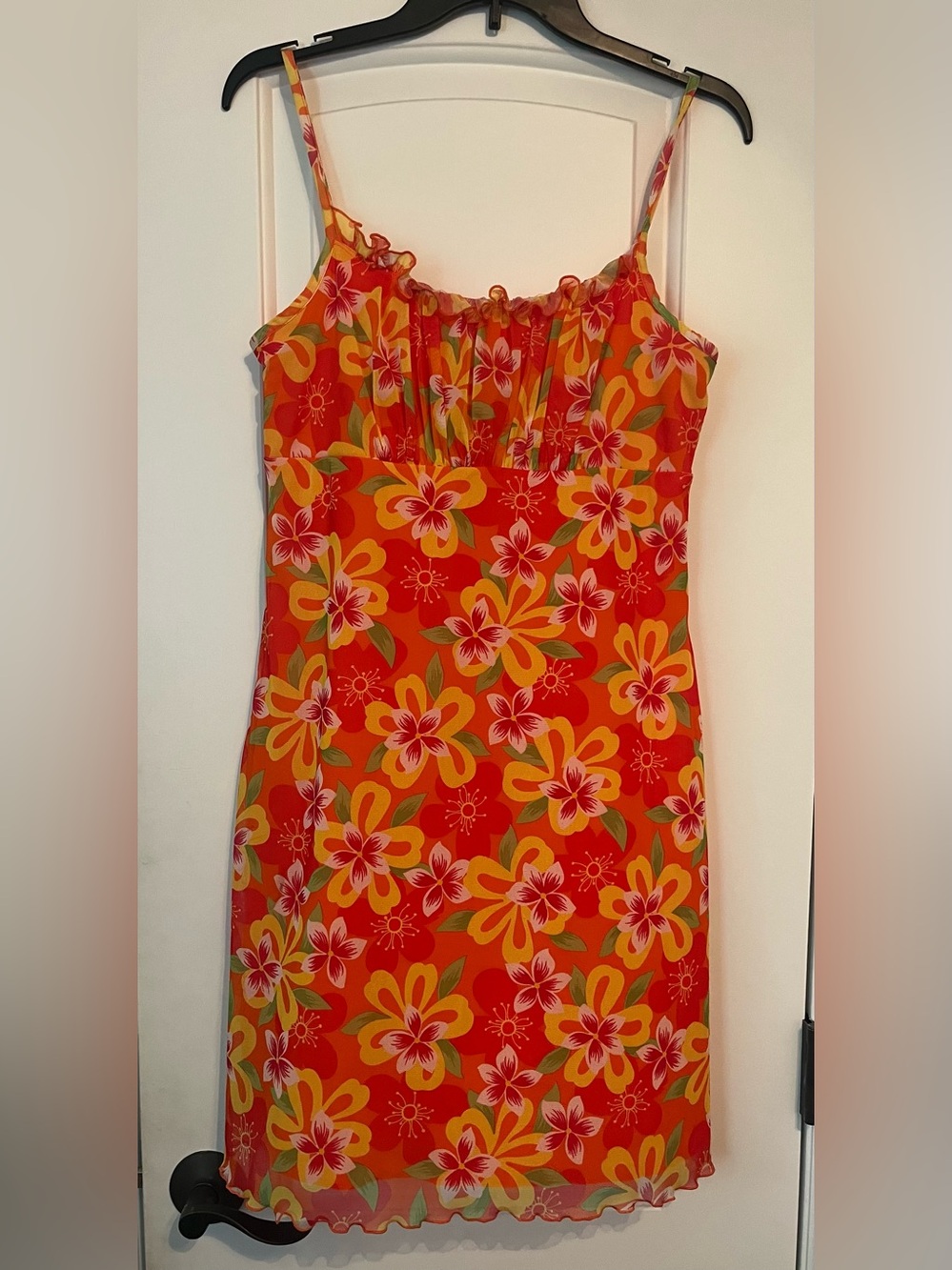 Orange California concepts tropical mesh mini dress